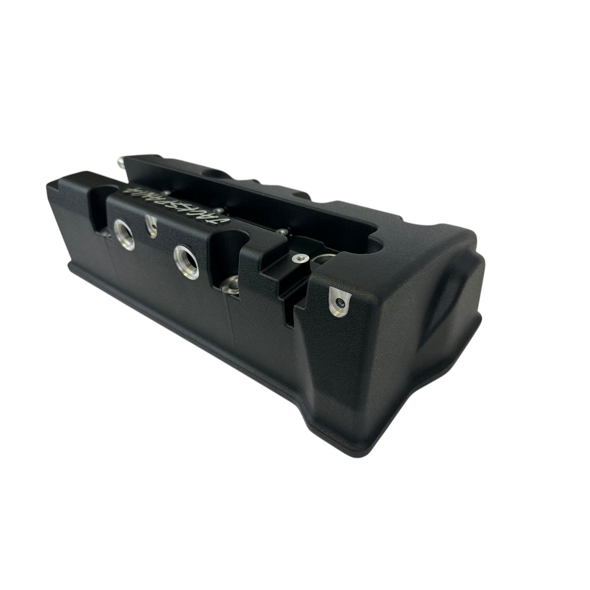 Cast aluminum K Series vented valve cover baffle for Honda Acura K20 K24 engines, with AN10 fittings from Jack Spania Racing.