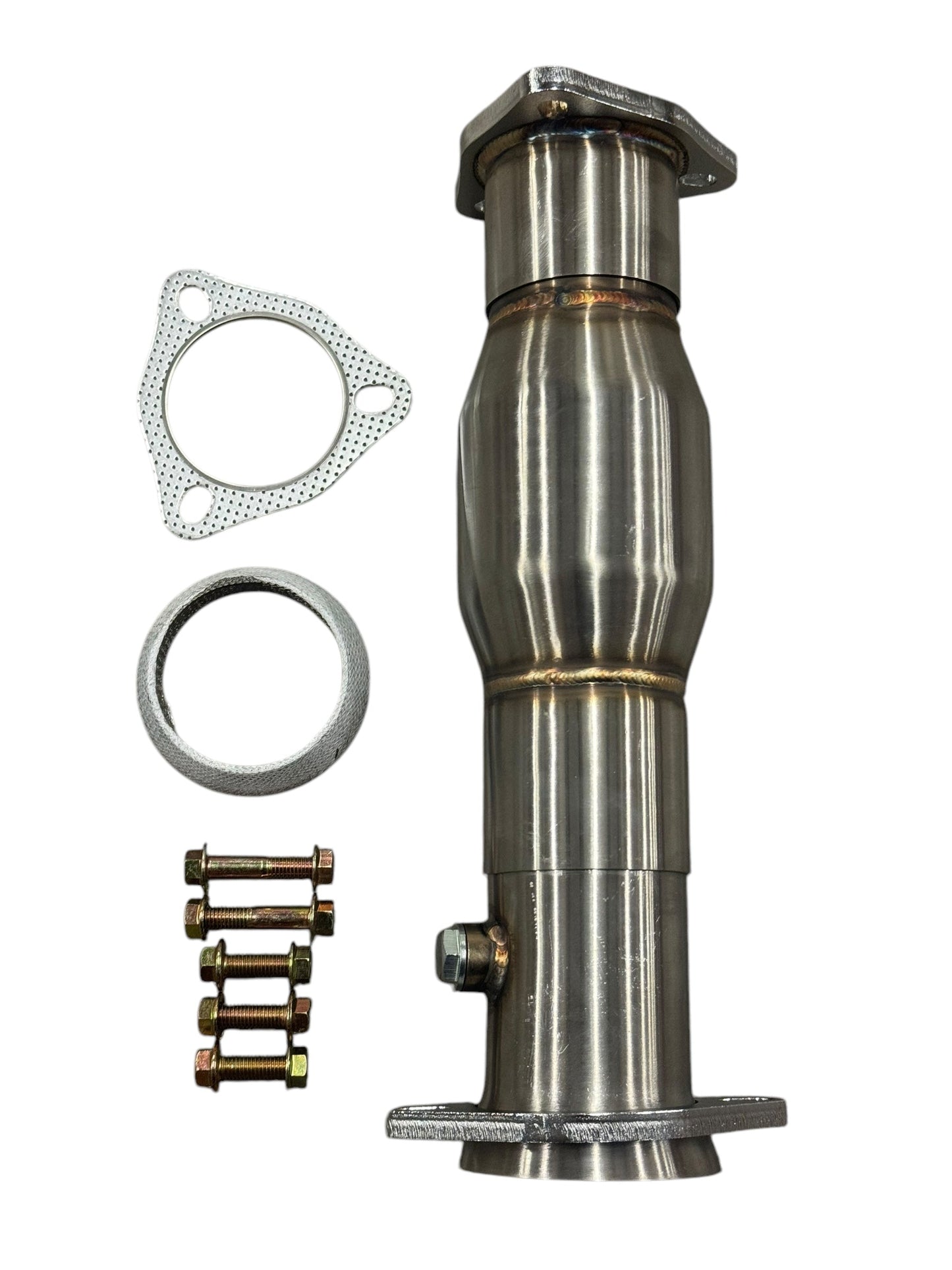 JackSpania Racing 3-way slip fit adjustable telescoping catalytic converter for exhaust systems, 2.5 to 3-inch catted test pipe.
