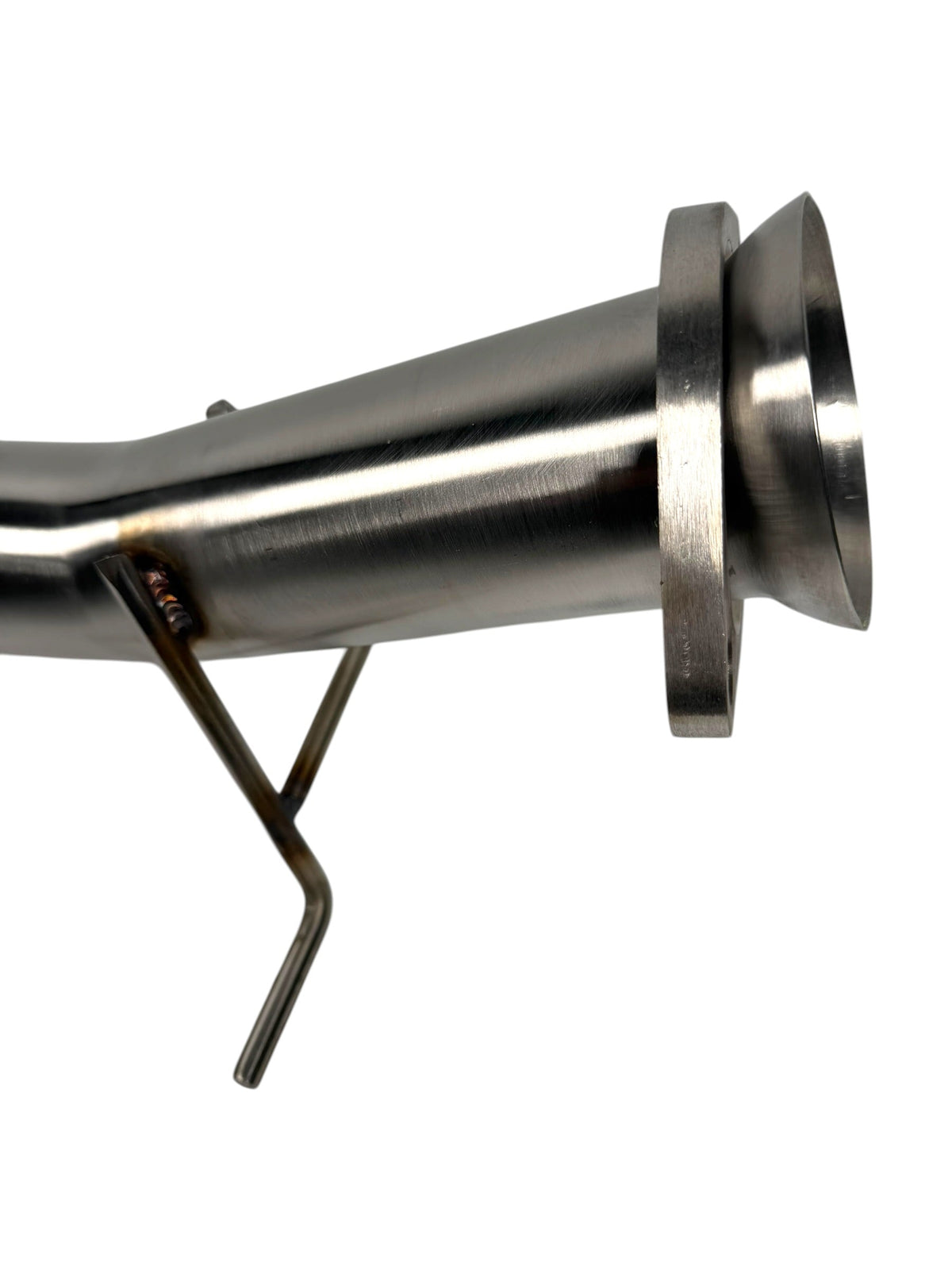 High flow Mazdaspeed3 test pipe by JackSpania Racing, an exhaust part with a metallic finish and precise fit for 2007-2014 MazdaSpeed3.