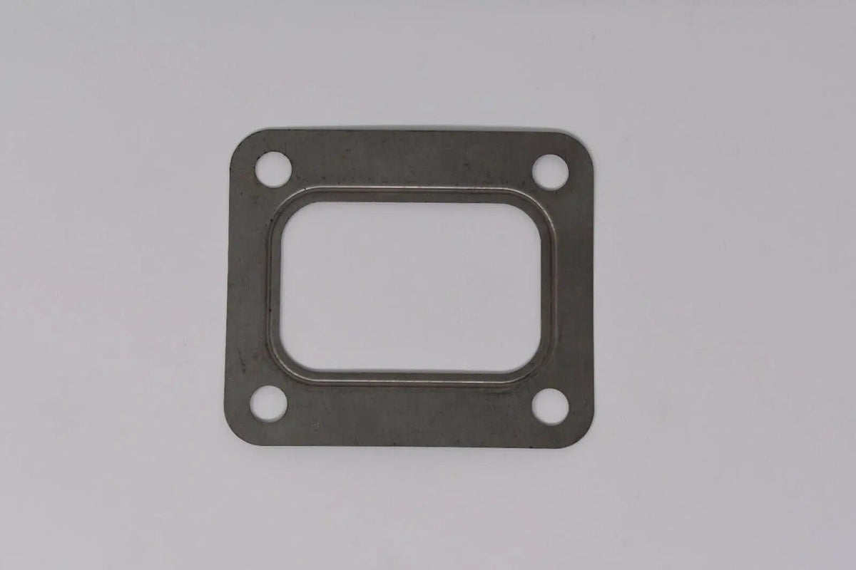 Garrett T4 Turbo inlet flange gasket, 4-bolt design, stainless steel, compatible with Jack Spania Racing engine parts.