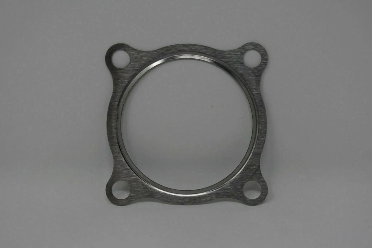 Stainless steel gasket for 3-inch turbo downpipe, fits GT30 and GT35 T3 turbochargers, by Jack Spania Racing.