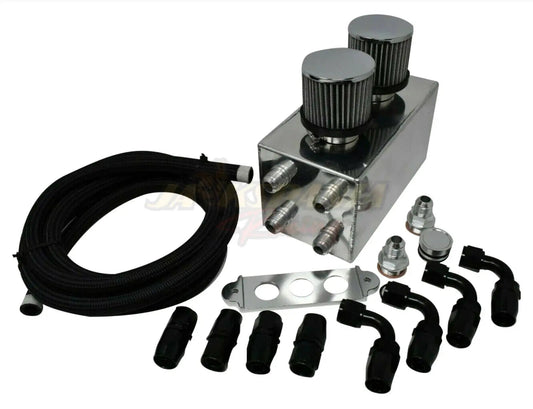Jack Spania Racing Pro Series oil catch can for Honda Civic Acura Integra, 4-port with hoses, engine part for oil vapor management.