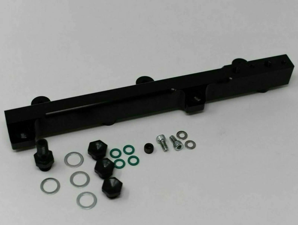 Jack Spania Racing fuel pressure regulator gauge rail for Honda Prelude H22, H23, and F22 engine fuel lines with pressure gauge.