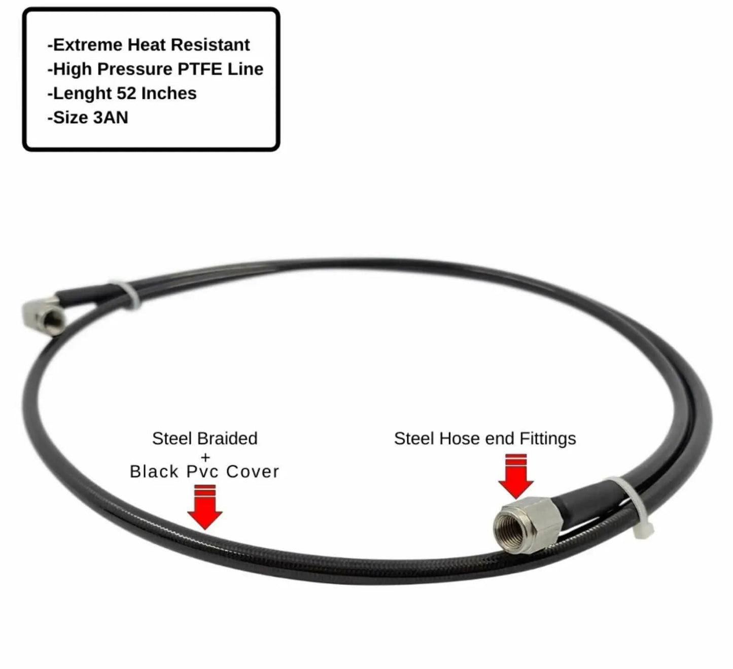 Stainless steel braided oil feed line for turbo charger, 3AN fitting, compatible with engine parts by Jack Spania Racing.