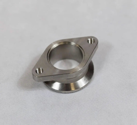 Jack Spania Racing 44mm V-Band to 2-Bolt Wastegate Adapter with fire ring gasket for TiAL MVS engine turbocharger connection.
