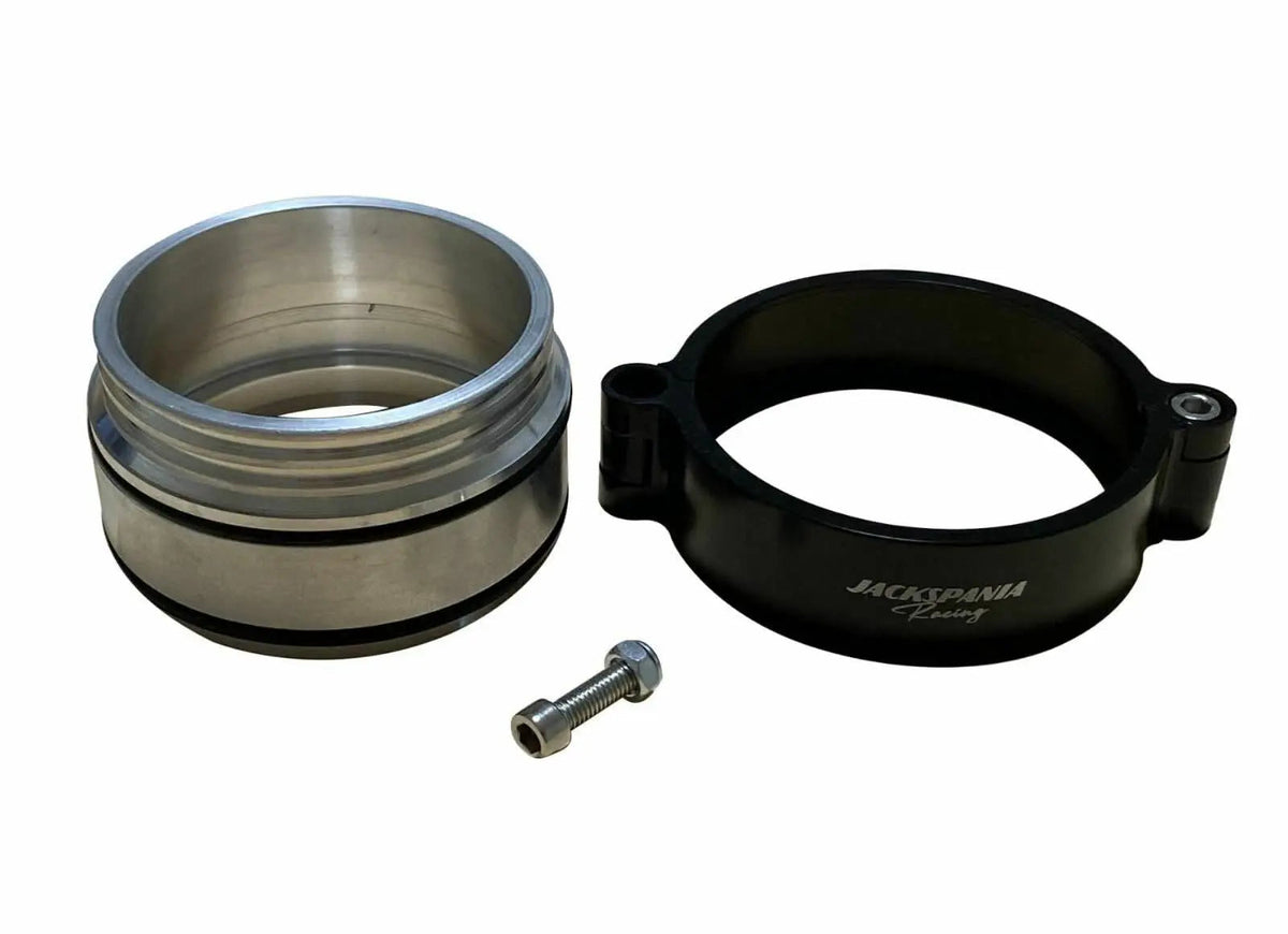 Aluminum HD clamp intake pipes for intercooler, 2.5 and 3 inch diameter, by Jack Spania Racing, with V-band clamps for engine upgrade.