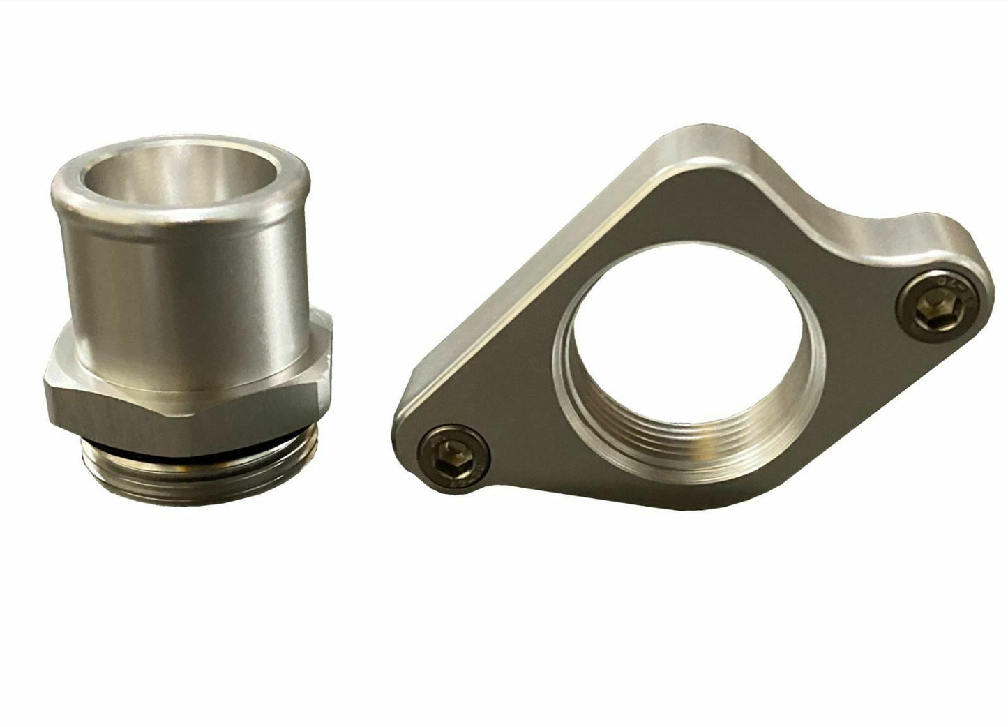 Acura Integra GSR B18C1 engine coolant housing water neck, 1.25 inch, by Jack Spania Racing, showing the metal water neck component