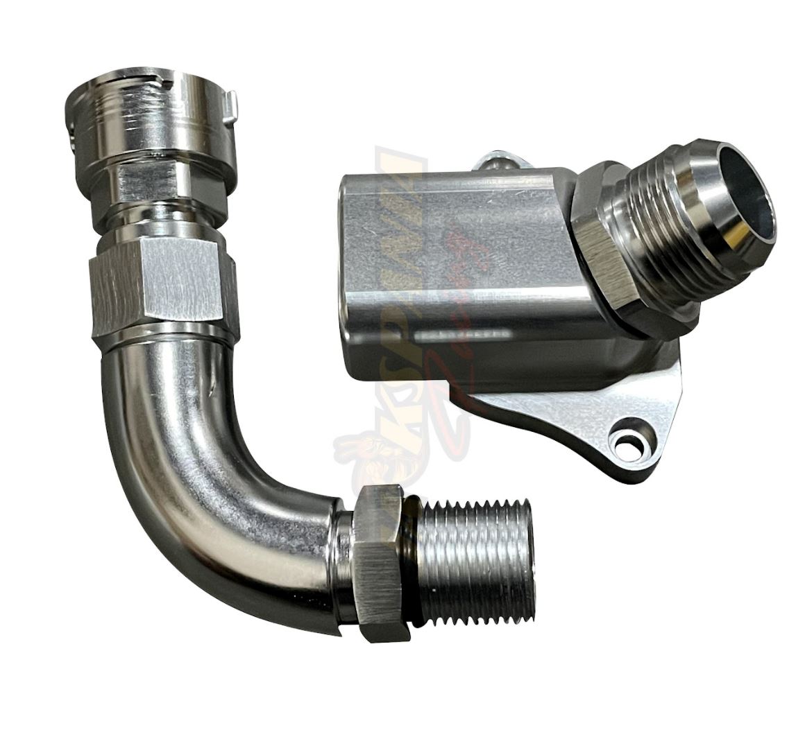 Upper coolant housing filler neck with 16AN fitting for Honda B16 B18C5 R Civic DC2 Si CRX, by Jack Spania Racing.