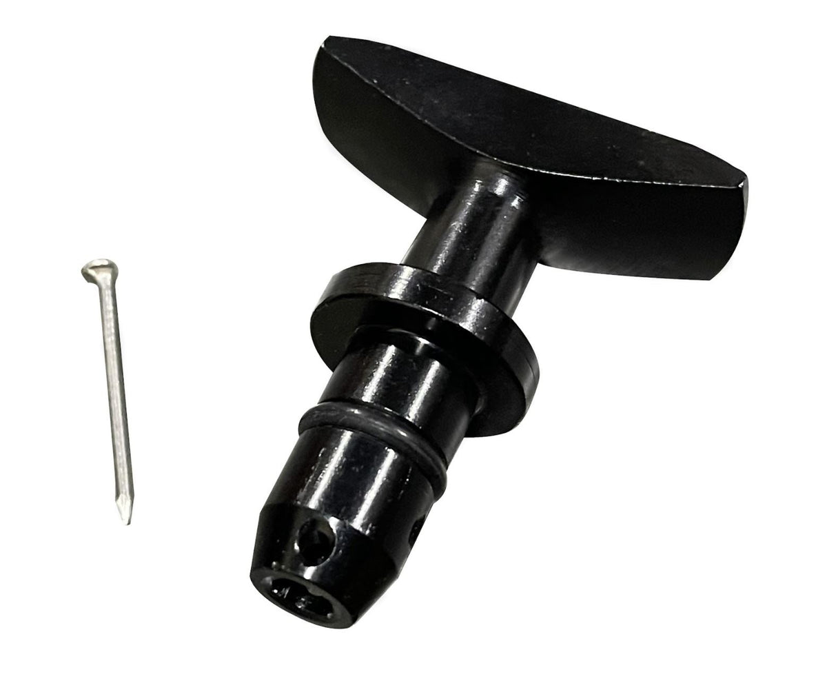 Black billet aluminum oil dipstick handle for Ford Mustang GT V8 LS engine, by Jack Spania Racing, suitable for LS1, LS2, LS3, LS6 engines