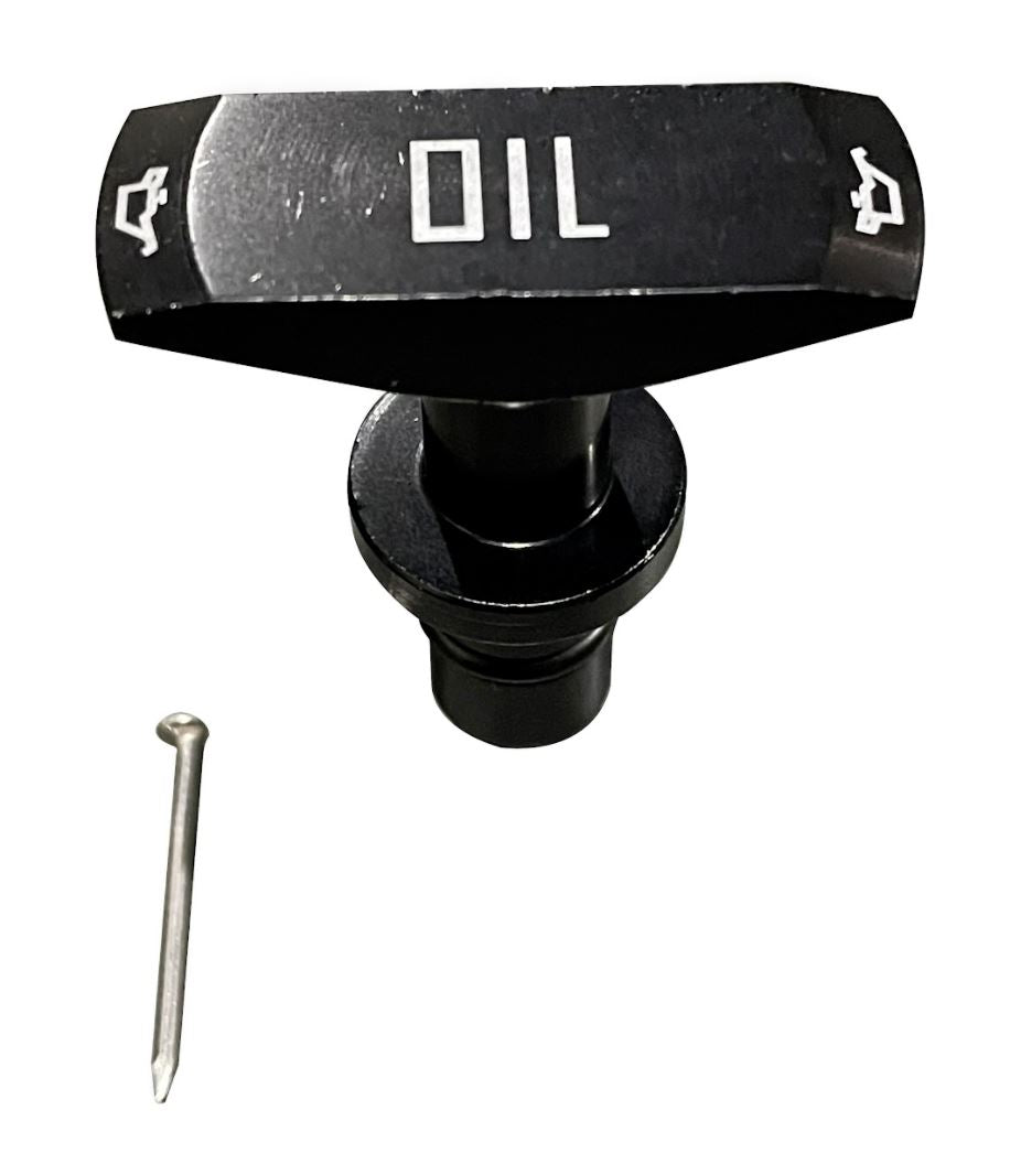 Black Billet Aluminum Oil Dipstick Handle for Ford Mustang GT V8 LS engines, compatible with LS1, LS2, LS3, LS6 from Jack Spania Racing