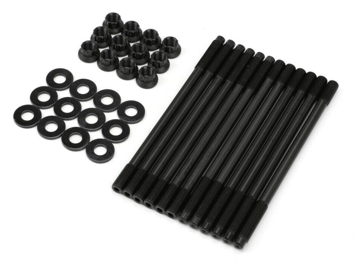 Cylinder head stud kit for Subaru Impreza WRX STi EJ20 and EJ25 engines by Jack Spania Racing, showing metallic studs and packaging.