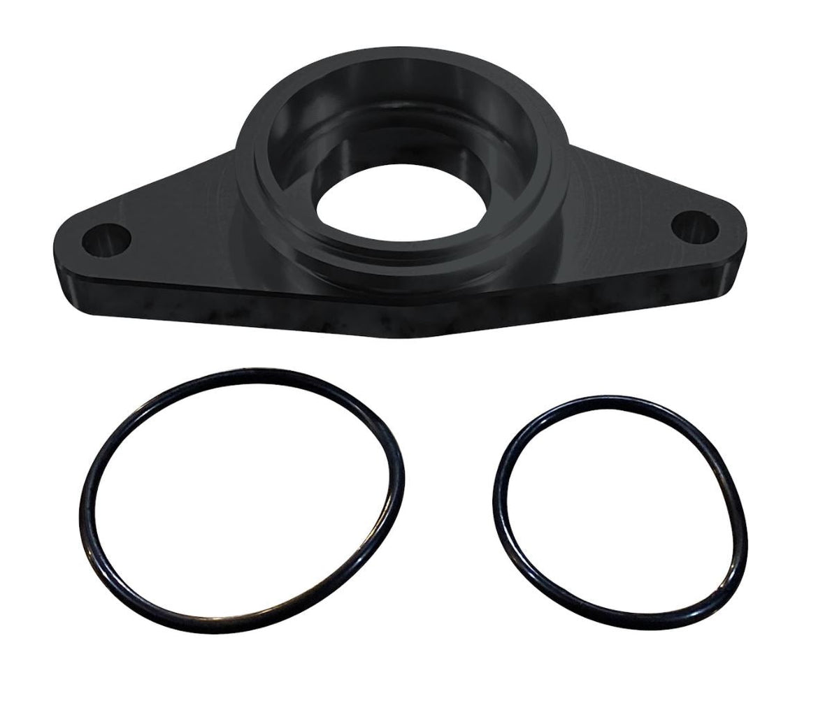Jack Spania Racing 50mm BOV flange adapter for Subaru WRX, STI, Forester EJ20/EJ25, top mount, compatible with TiAL blow off valve.