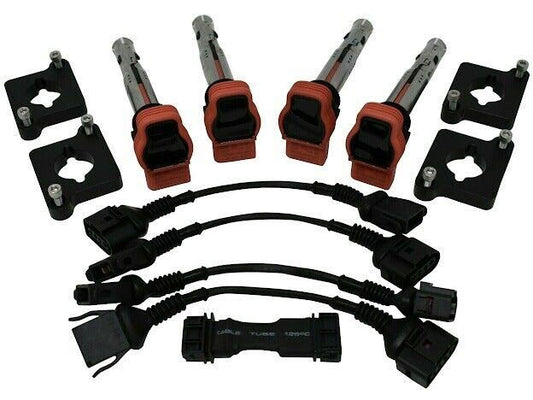 Audi 2.0T coil conversion ICM bypass kit with R8 coilpack plates for 97-99.5 B5 A4 1.8T engine, by Jack Spania Racing.