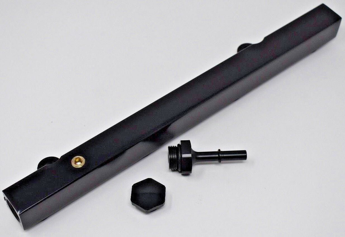 High flow K Series fuel rail by Jack Spania Racing for Honda Acura K20 K24 engines, shown installed on engine.