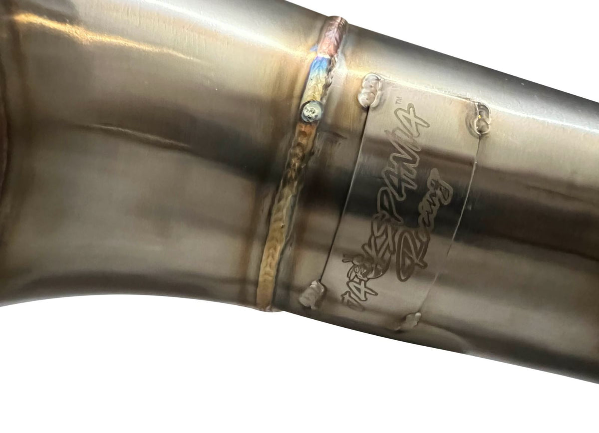 Honda Acura K-series swap exhaust header by Jack Spania Racing with hood fender exit, forward lean race drag design.