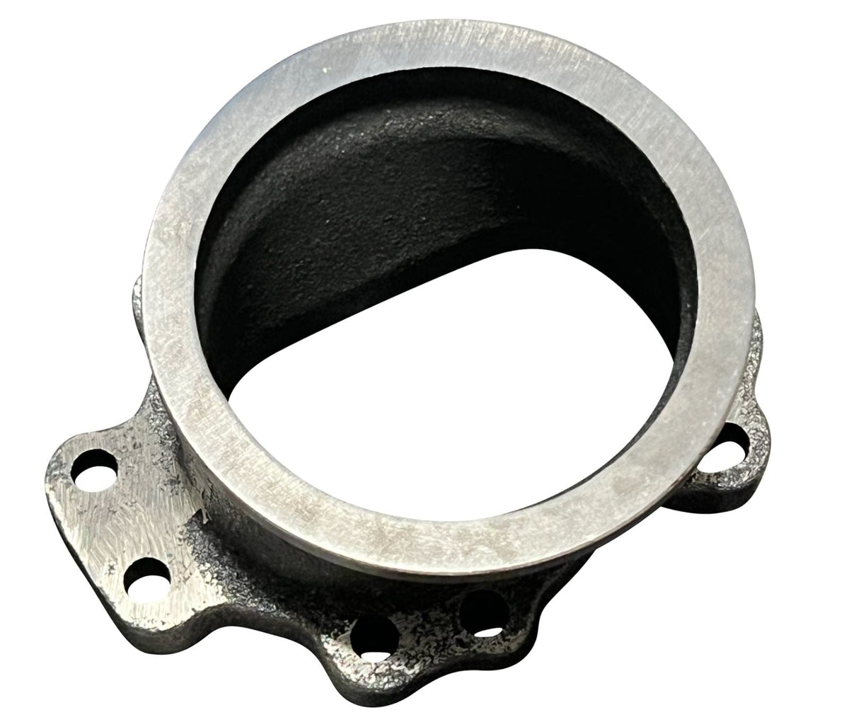 Jack Spania Racing GT25 GT28 3-inch to 8-bolt V-band turbo exhaust flange adapter for engine performance applications.