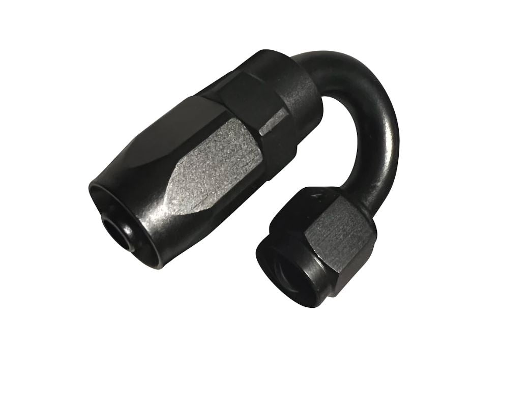 Jack Spania Racing AN6 6AN 180-degree swivel reusable hose end fitting for engine applications, shown in the image.