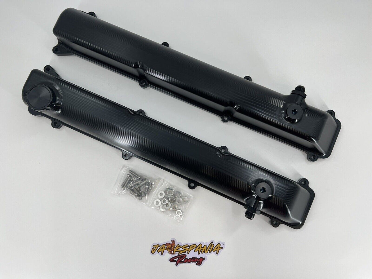 Toyota Supra 2JZ Billet Valve Covers with anodized oil cap and bolts, engine parts by Jack Spania Racing.