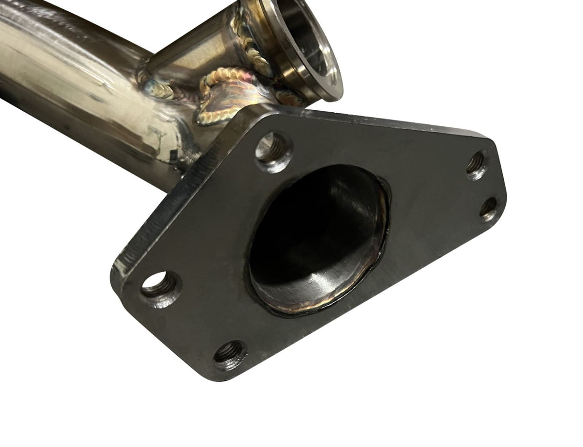 Jack Spania Racing EWG external wastegate up pipe dump tube for Subaru Legacy and Outback engine parts, 2-bolt design.