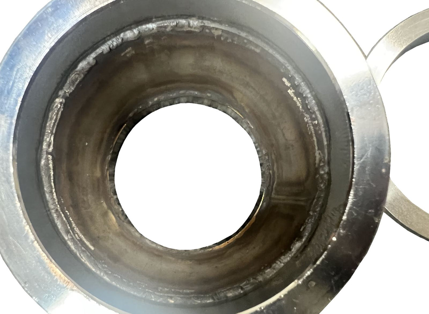 Jack Spania Racing turbo exhaust flange to 2.5" and 3" conversion adapter with T3/T4 5-bolt V-band clamp, metal exhaust parts.