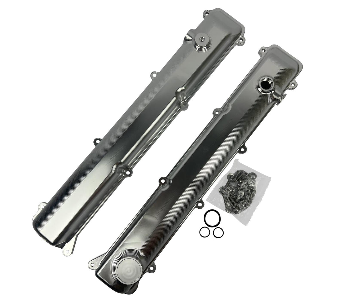 Toyota Supra 2JZ engine billet valve covers with anodized oil cap and bolts, made by JackSpania Racing for performance enhancement.