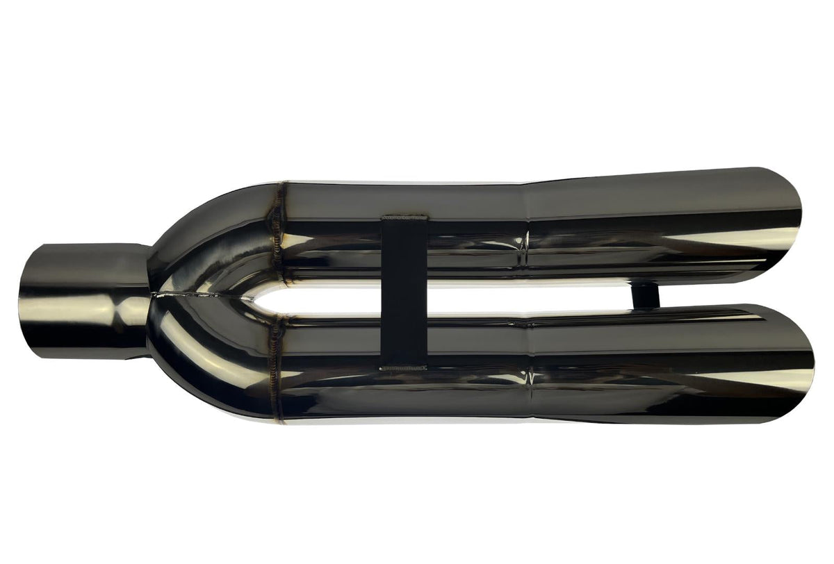 Dual tip stainless steel blast pipe by JackSpania Racing, 3-inch Bosozoku exhaust part with chrome finish and twin tips.