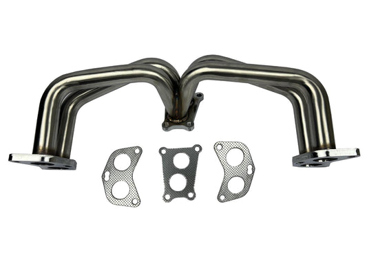 Equal length header big tube turbo manifold for Subaru WRX from JackSpania Racing, showcasing the stainless steel exhaust component.