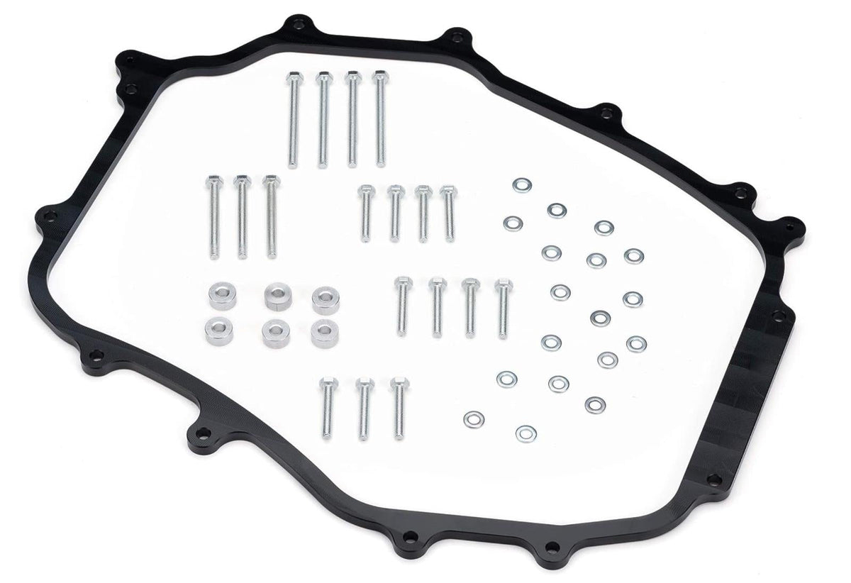 JackSpania Racing engine intake manifold plenum spacer for Nissan 350Z and Infiniti G35 VQ35 engines, 1/2-inch thick.