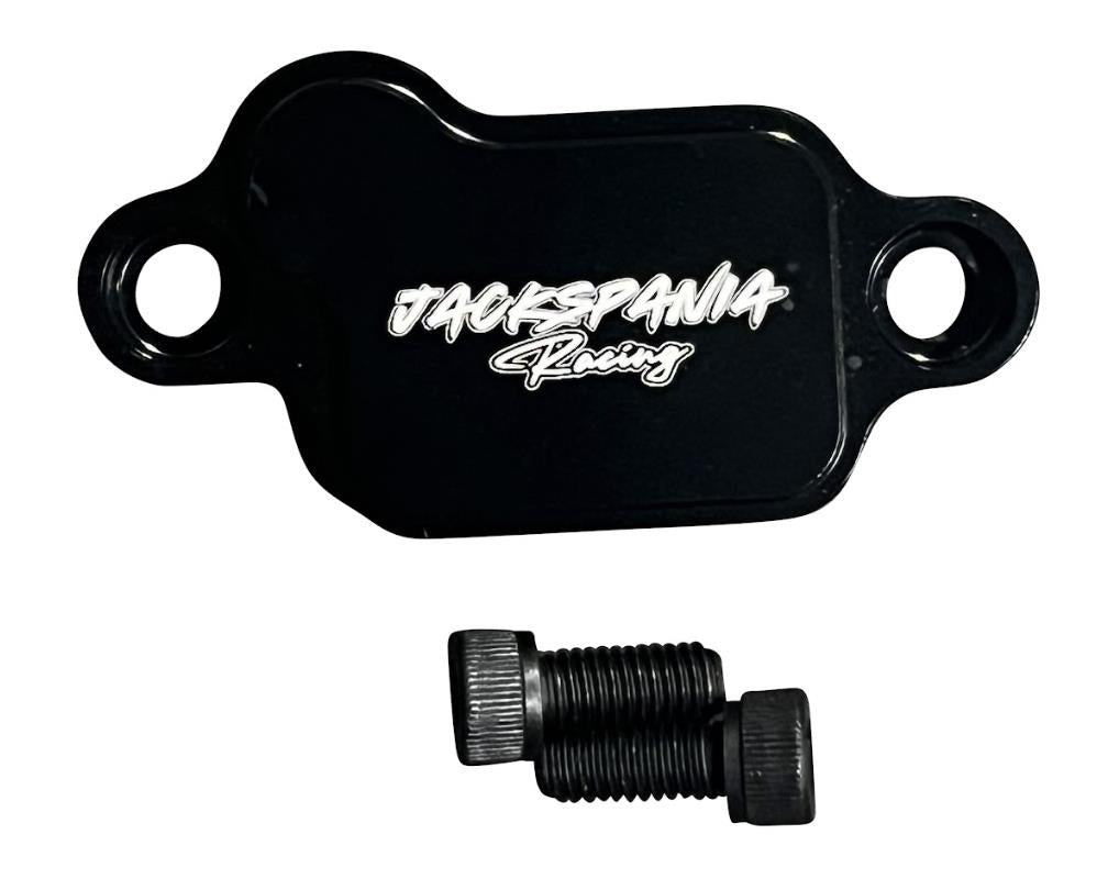 JackSpania Racing billet aluminum K Series VTC oil filter baffle strainer assembly installed in engine.