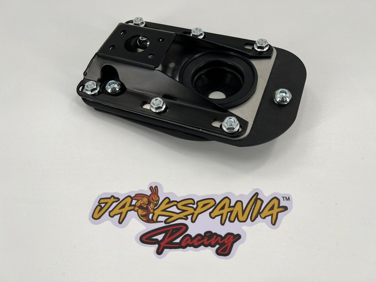 JackSpania Racing shifter box direct fit kit for BMW E30, E36, E46, E8X, and E9X transmission gearboxes, bolt-on installation.