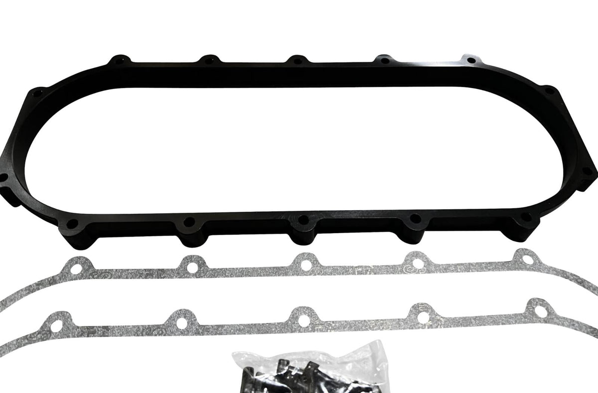 JackSpania Racing billet 0.5L plenum spacer plate for Skunk2 Ultra Street intake manifold, engine part with precision machining.
