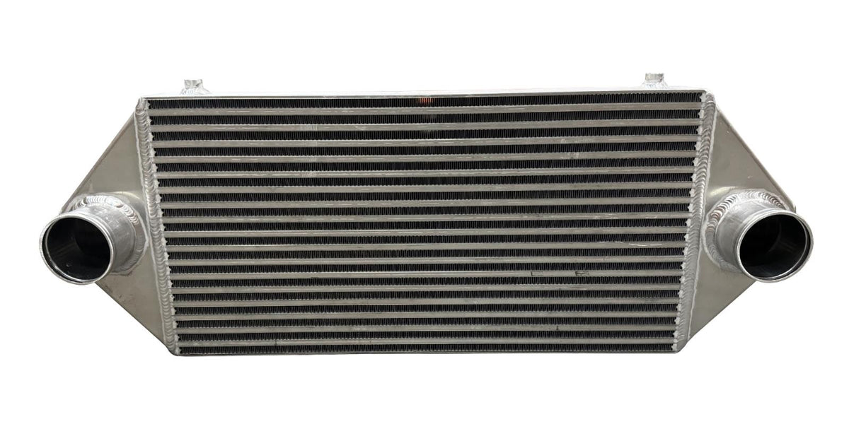 JackSpania Racing backdoor front mount intercooler with dual 3-inch inlet/outlet, TIG welded, supports up to 850HP, engine parts.