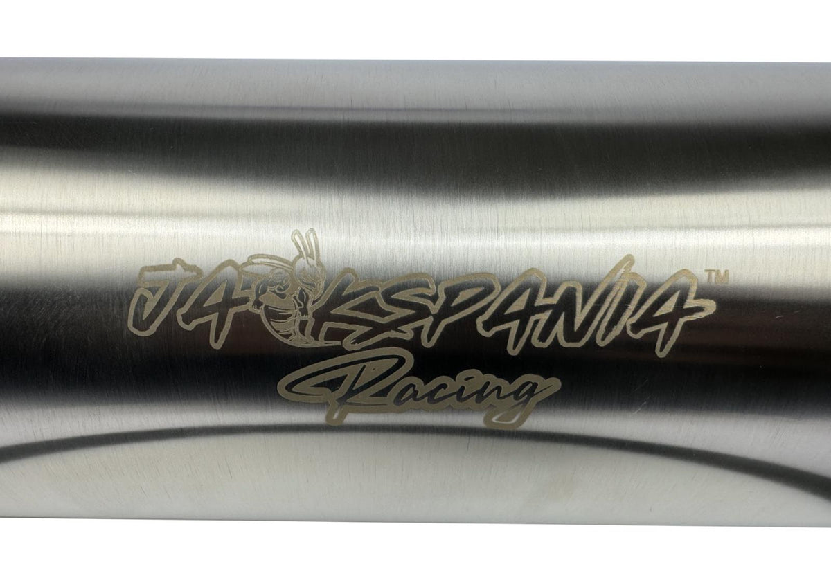 Stainless steel JackSpania Racing 2.5" and 3" inlet turn down dolphin muffler exhaust part with pie cut design