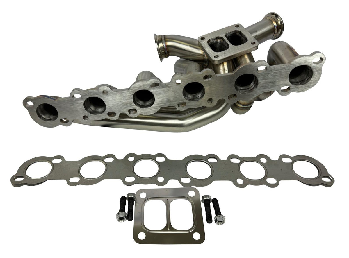 JackSpania Racing RB20 RB25 RB26 T4 top mount turbo manifold for Nissan GTR, 44mm twin scroll exhaust part, durable stainless steel.