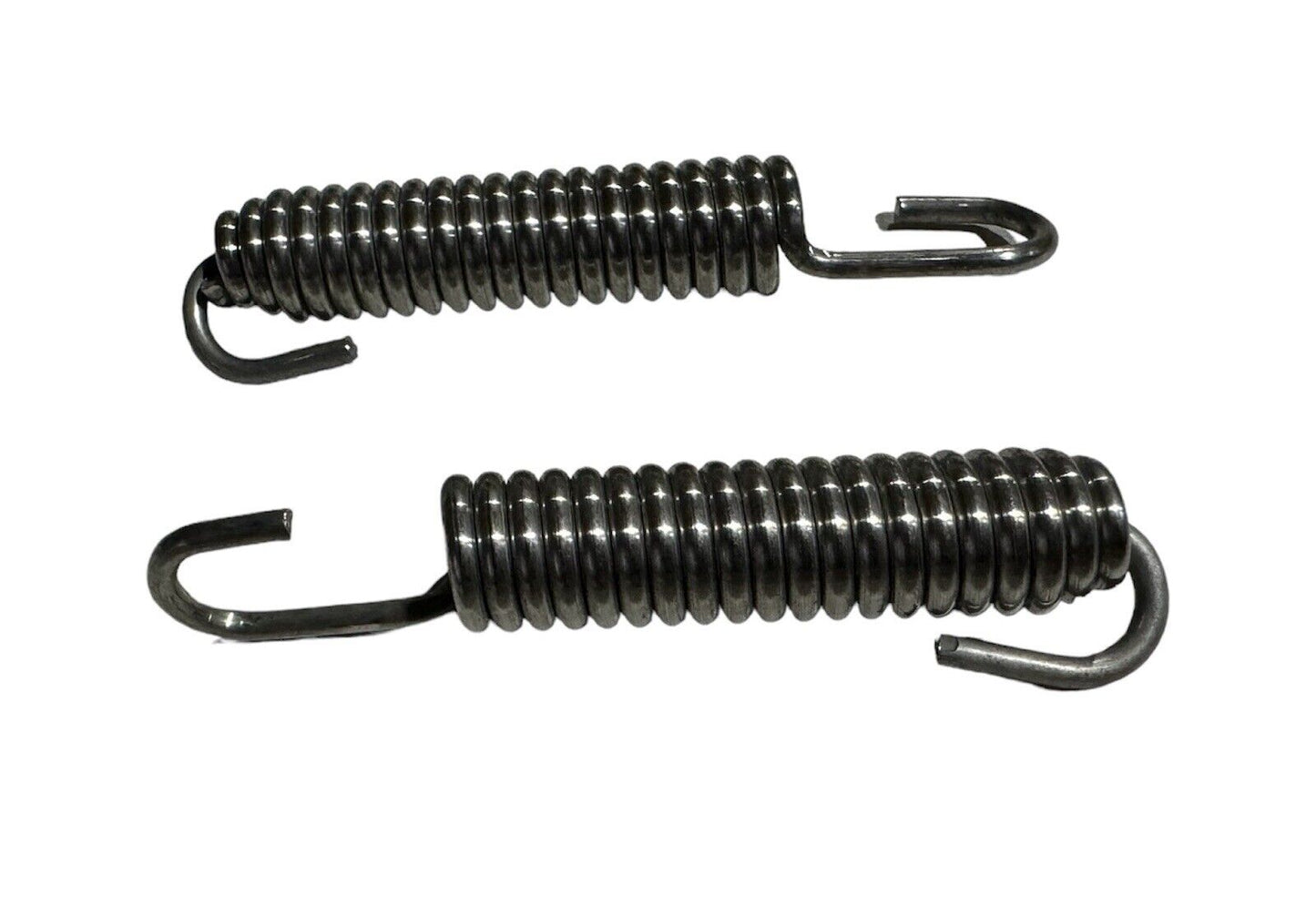 Two 80mm stainless steel exhaust springs with swivel hooks for exterior use, from JackSpania Racing.