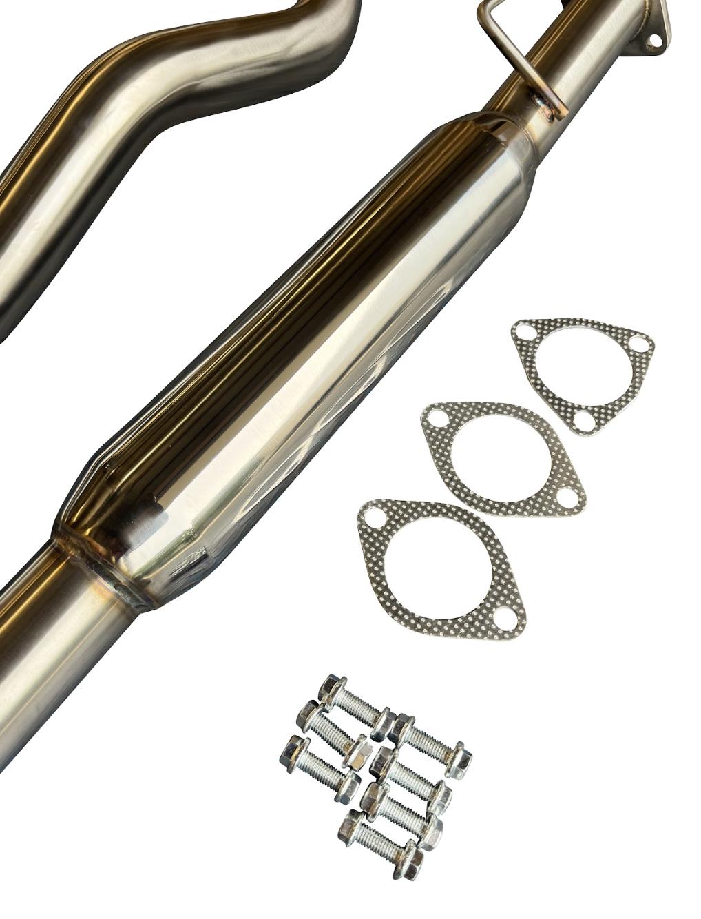 Stainless steel 2.5-inch exhaust system muffler for 97-01 Honda CRV, CR-V exhaust parts by JackSpania Racing, installed on vehicle