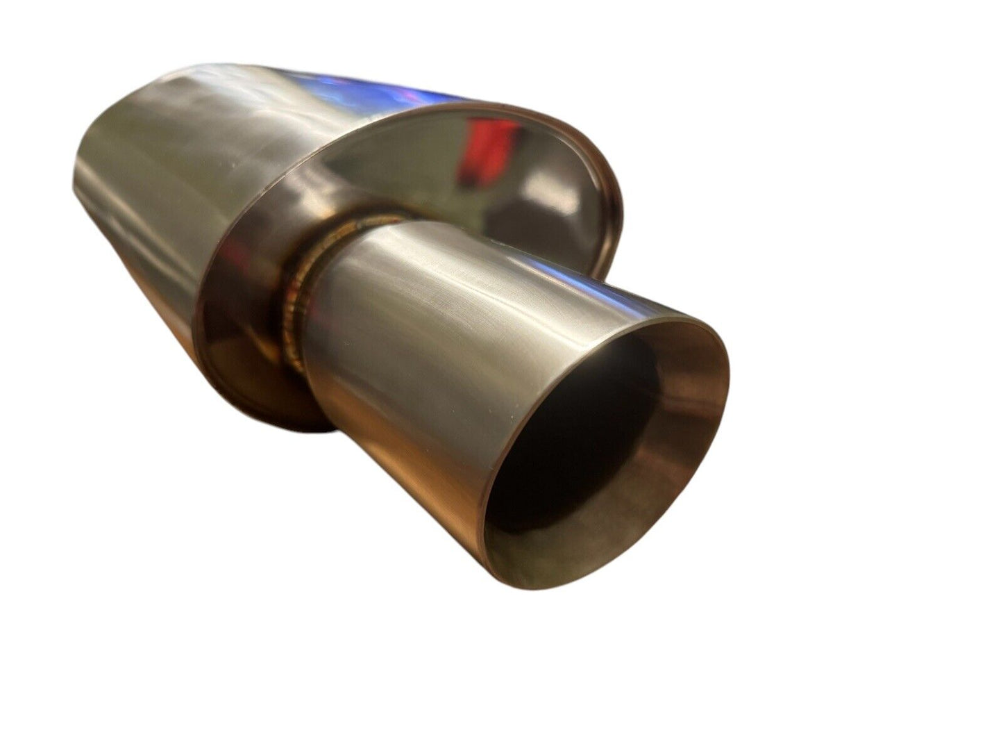 JackSpania Racing dual wall short tip muffler with 2.5-inch inlet and 3.5-inch outlet for EG and EK exhaust systems.