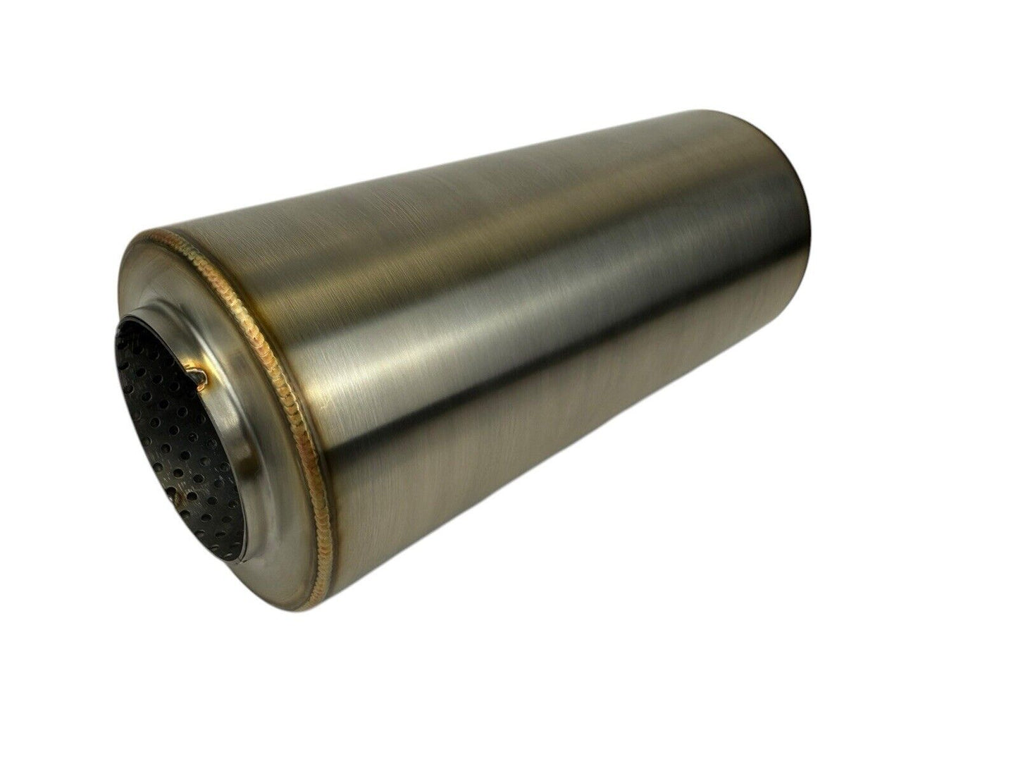 Stainless steel JackSpania Racing R-Series 12-inch resonator muffler with 3-inch inlet and outlet for universal exhaust systems.