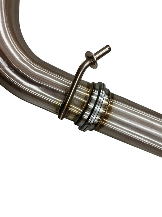 3-inch resonated high flow exhaust mid pipe for Subaru WRX STi 2015-2025 by JackSpania Racing, showing the stainless steel pipe with resonator.