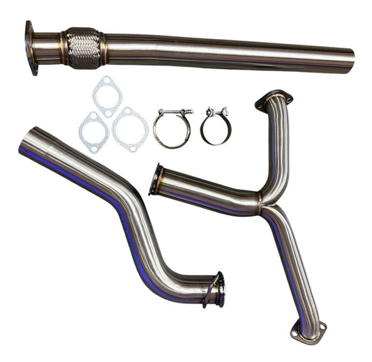 High flow 3-inch non-resonated exhaust mid pipe for Subaru WRX STi 2015-2025+ by JackSpania Racing, shown in image.