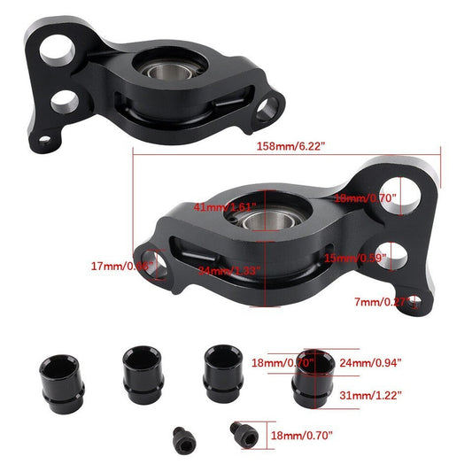 Black spherical compliance bracket kit for 92-95 Honda Civic and 94-01 Acura Integra suspension parts by JackSpania Racing.