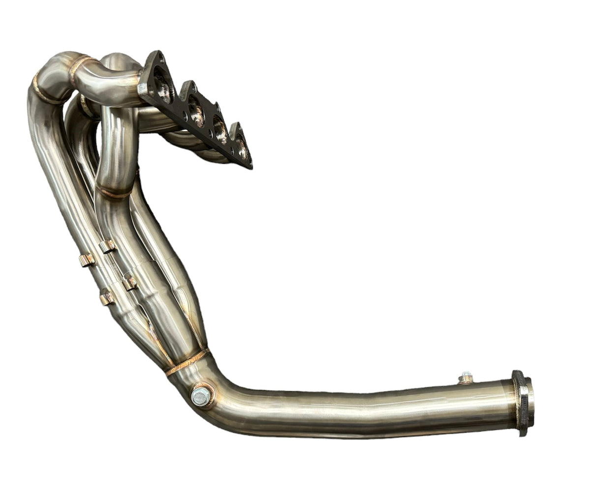 JackSpania Racing B Series Bisi Style Header V2 4-1 Merge Collector for B18 B20 engines, showing the exhaust header with polished pipes.
