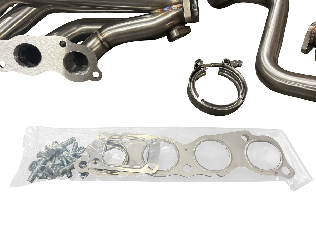 JackSpania Racing K Series K20 Civic Si turbo manifold with T3 downpipe, 2.5-inch diameter, 2-bolt dump tube, and 4-bolt connection