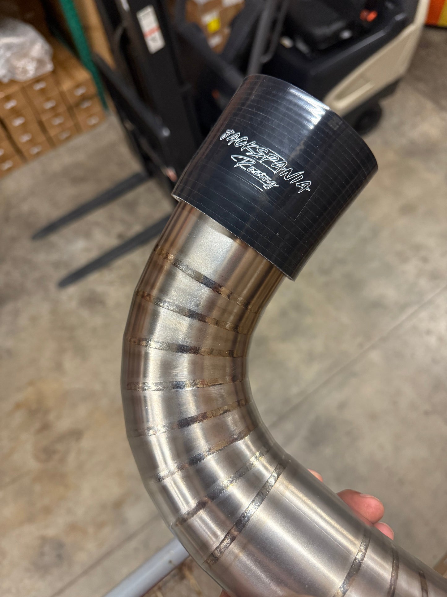 JackSpania Racing K20 K24 3-inch titanium pie cut cold air intake pipe with high flow filter for K swap engines.