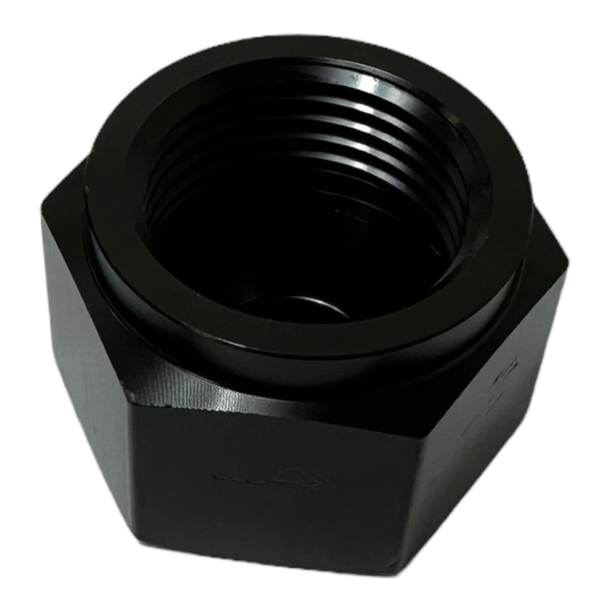 Black aluminum 10AN O-ring flare cap block by JackSpania Racing for coolant, air, fuel, and oil engine applications.