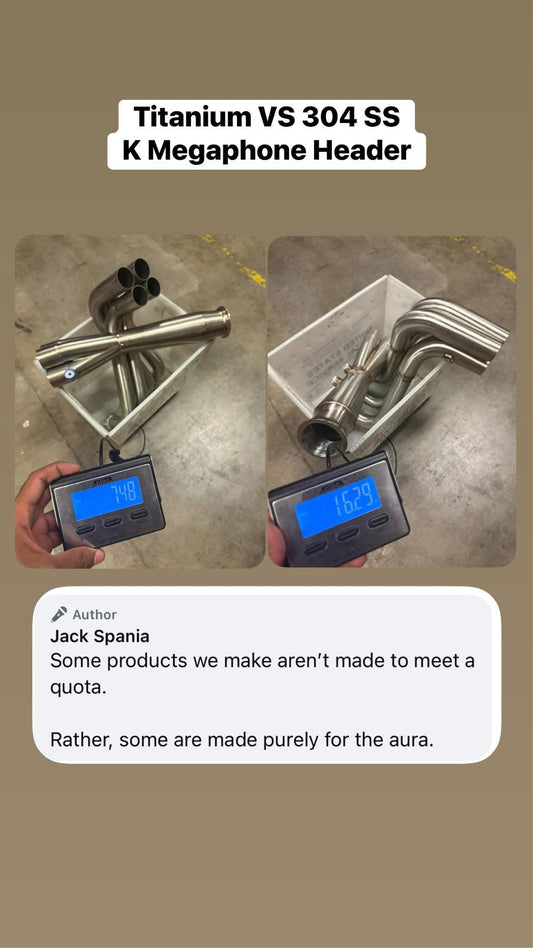 Titanium K Series K20 K24 megaphone pipe exhaust with 3-inch 4-1 Tri-Y design for EK and EG Honda models by Jack Spania Racing