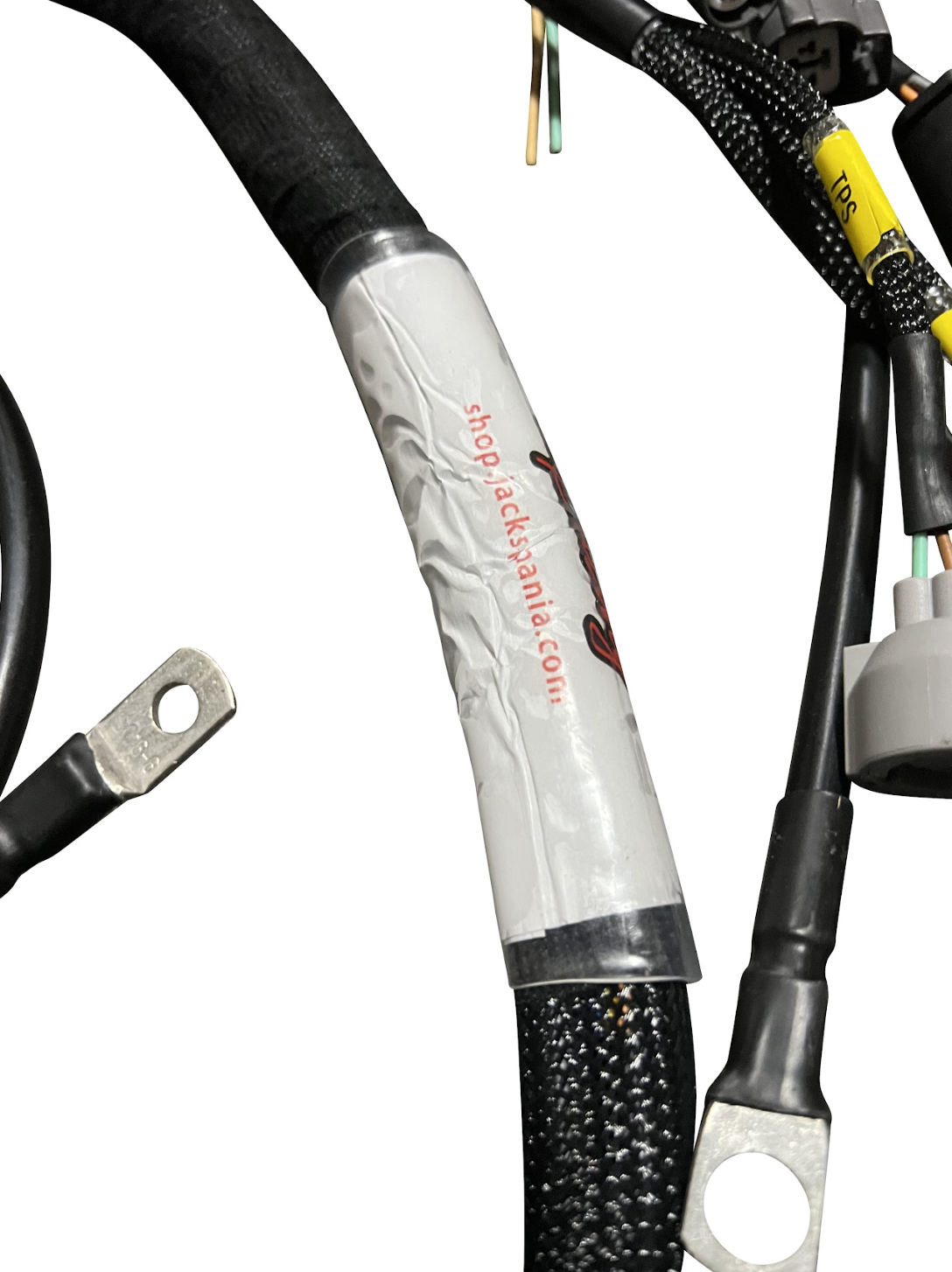 JackSpania Racing B D H F Series Tucked Engine Sub Chassis Harness for OBD2 vehicles, showing detailed wiring and connector parts.