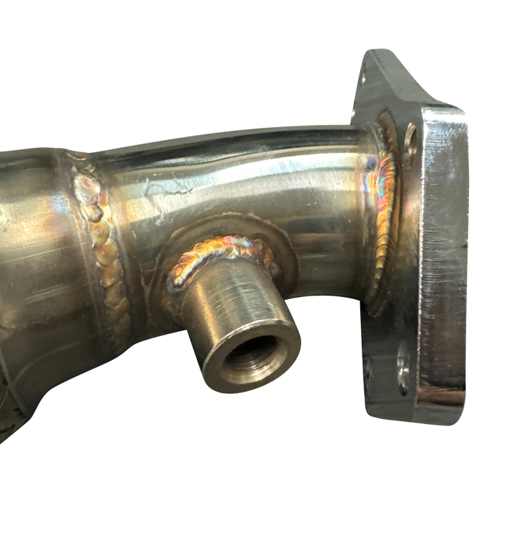 Subaru WRX STI Up Pipe by JackSpania Racing, compatible with LGT, OBXT, FXT, and Legacy EJ models, showing polished exhaust component.