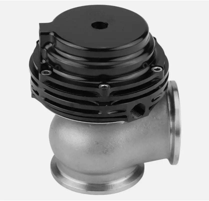 38mm external wastegate with V-band flange for turbochargers, used as engine part from Jack Spania Racing.