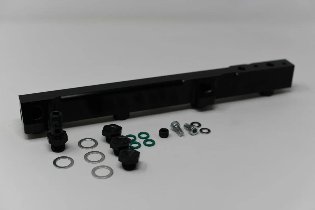 Jack Spania Racing H F Series high flow fuel rail for Honda Prelude H22 H23 and Accord F22 engine, show surface and mounting points.